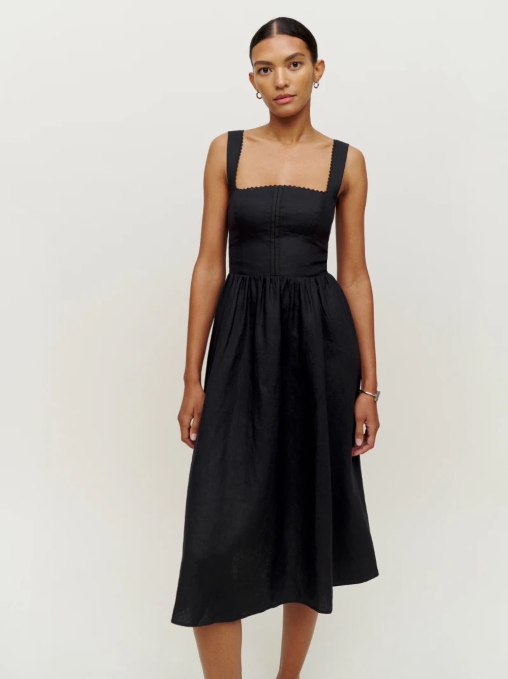 Reformation Tagliatelle Linen Black Dress